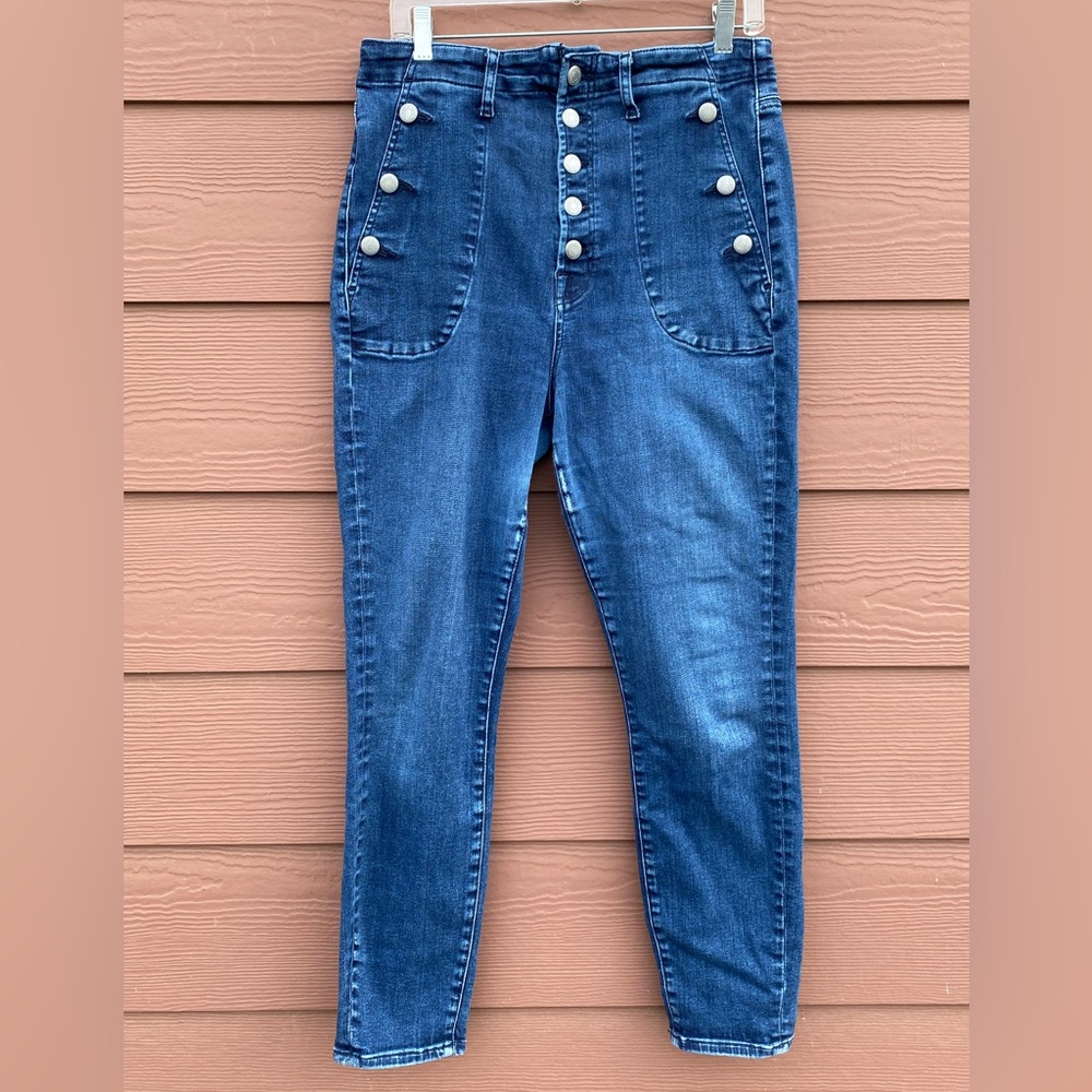 7 For All Mankind Buttons Jeans Medium Wash Skinny High Waisted Size 32